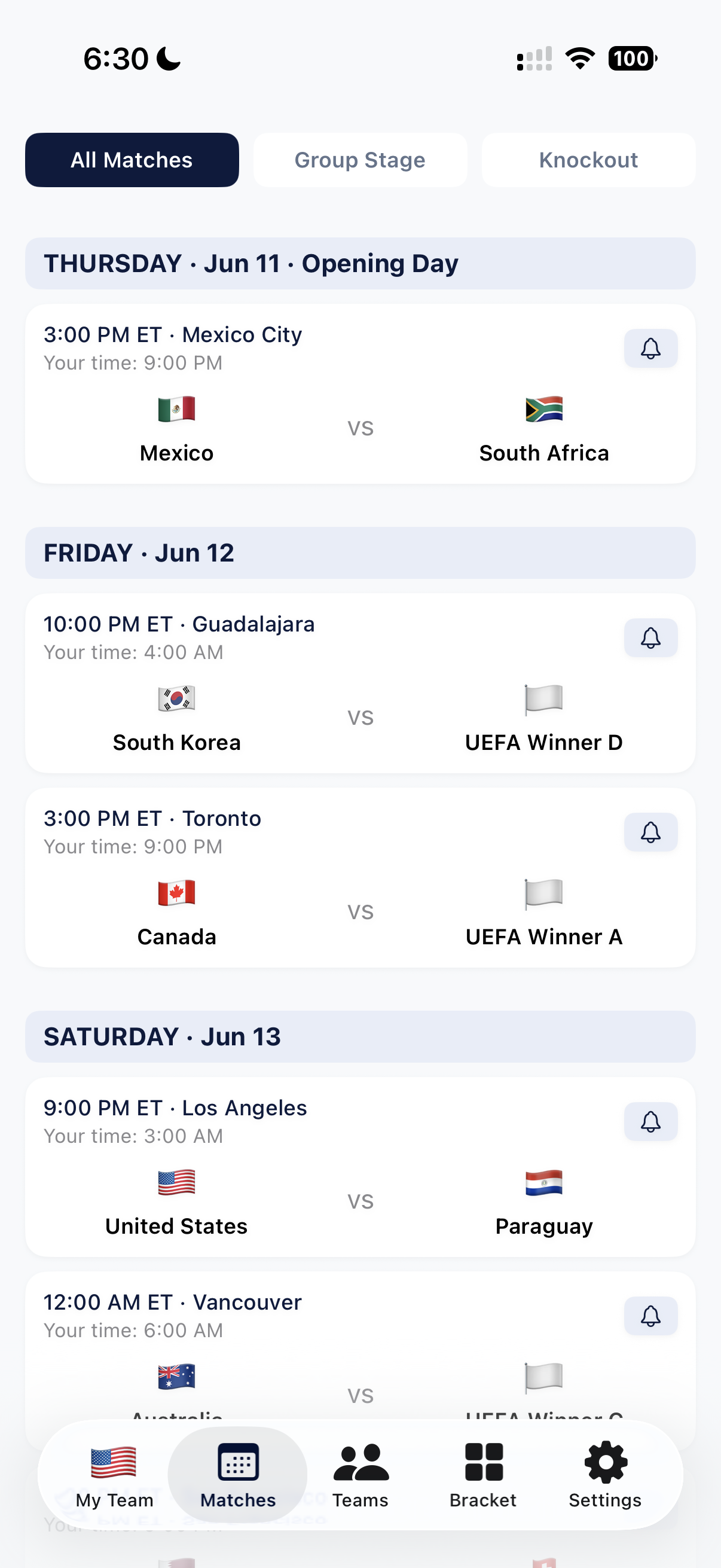 Match schedule